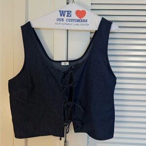 Stylish Navy Blue Lace-Up Crop Top